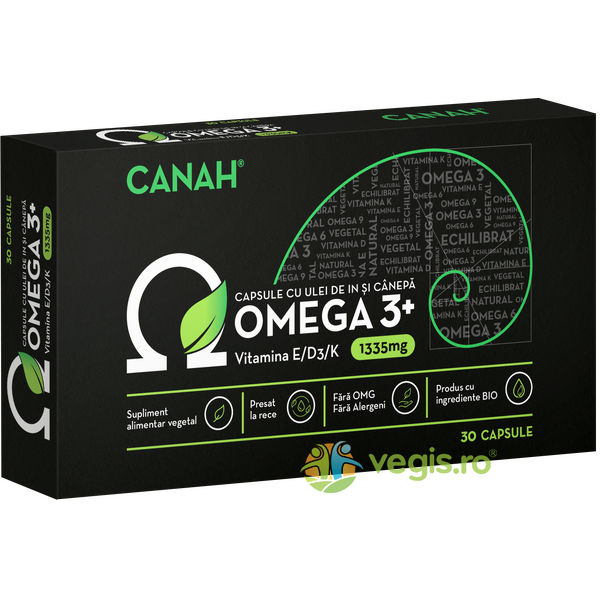 Omega 3+ (Capsule cu Ulei de Canepa si In) 30cps, CANAH, Produse din Canepa, 1, Vegis.ro