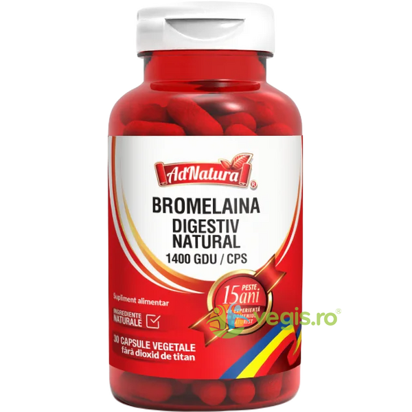 Bromelaina Digestiv Natural 1400GDU 30cps, ADNATURA, Capsule, Comprimate, 1, Vegis.ro