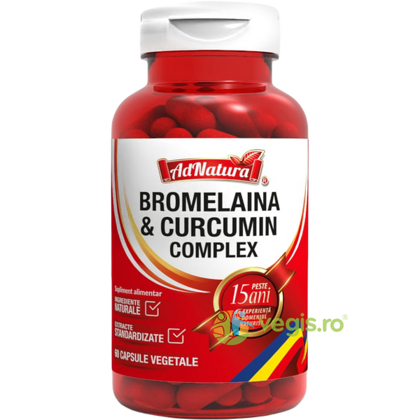 Bromelaina si Curcumin Complex 60cps, ADNATURA, Capsule, Comprimate, 1, Vegis.ro