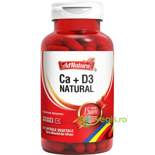 Calciu + Vitamina D3 Natural 30cps, ADNATURA, Capsule, Comprimate, 1, Vegis.ro