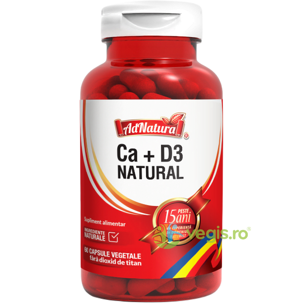 Calciu + Vitamina D3 Natural 60cps, ADNATURA, Capsule, Comprimate, 1, Vegis.ro