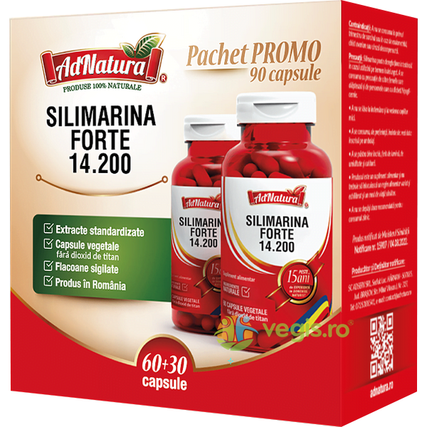 Pachet Silimarina Forte 60cps+30cps, ADNATURA, Capsule, Comprimate, 1, Vegis.ro