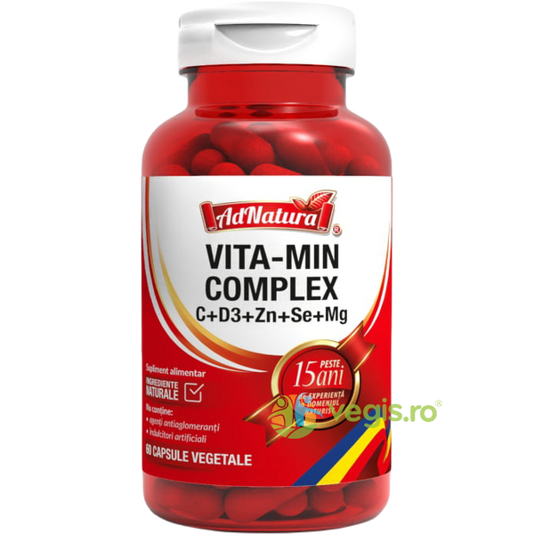 Vita-Min Complex C+D3+Zn+Se+Mg 60cps, ADNATURA, Capsule, Comprimate, 1, Vegis.ro