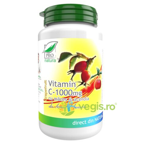 Vitamina C 1000mg cu Macese si Acerola (Aroma de Grapefruit) 60cpr, MEDICA, Vitamina C, 1, Vegis.ro
