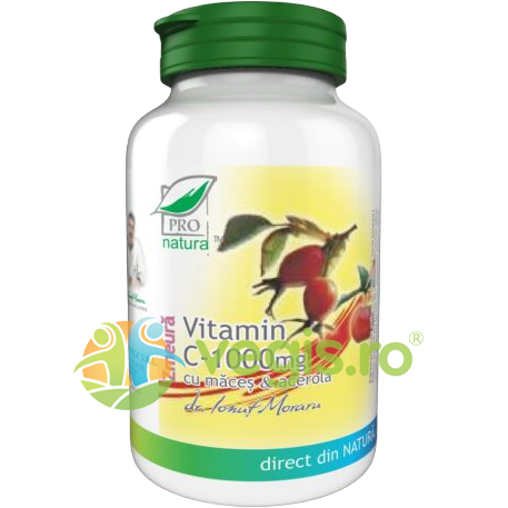 Vitamina C 1000mg cu Macese si Acerola (Aroma de Zmeura) 60cpr