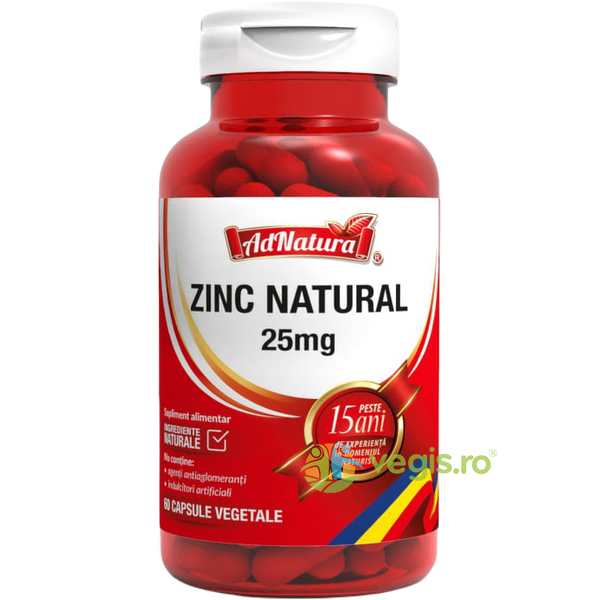 Zinc Natural 25mg 60cps, ADNATURA, Capsule, Comprimate, 1, Vegis.ro