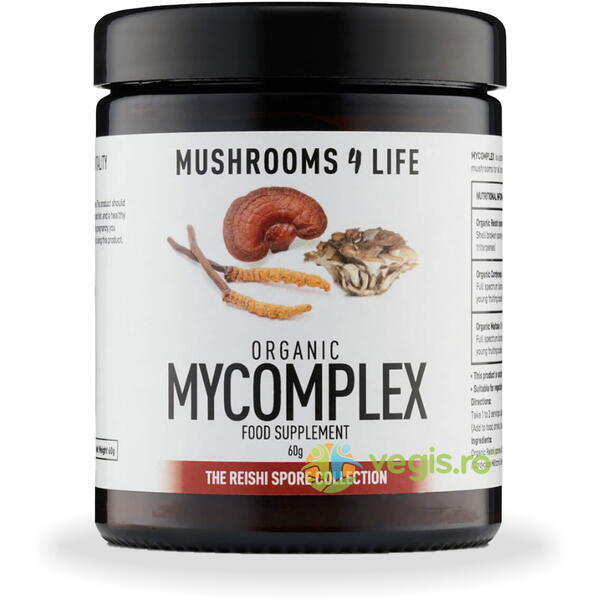Mycomplex Mushroom Powder cu Reishi, Cordyceps, Maitake 1000mg Full Spectrum 60g, MUSHROOMS4LIFE, Pulberi & Pudre, 3, Vegis.ro
