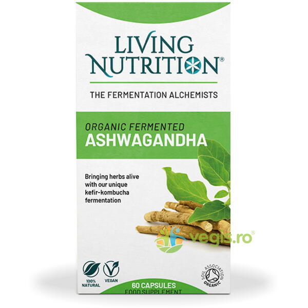 Fermented Ashwagandha 600mg Full Spectrum 60cps, LIVING NUTRITION, Remedii Capsule, Comprimate, 1, Vegis.ro