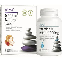 Pachet Gripalin Natural Solubil 10 plicuri + Vitamina C Retard 1000mg 30cps ALEVIA