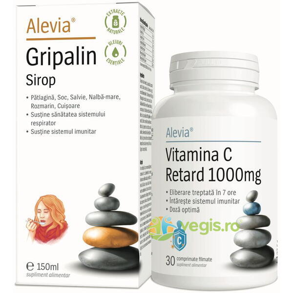 Pachet Sirop Gripalin 150ml + Vitamina C Retard 1000mg 30cps, ALEVIA, Pachete Suplimente, 1, Vegis.ro