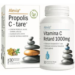 Pachet Propolis C-tare 30cps + Vitamina C Retard 1000mg 30cps ALEVIA