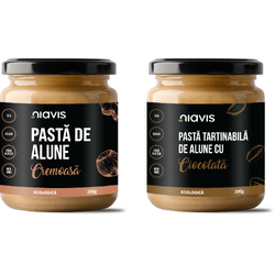 Pachet Pasta de Alune Cremoasa Ecologica/Bio 200g  + Pasta Tartinabila de Alune cu Ciocolata Eologica/Bio 200g NIAVIS