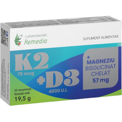 K2+D3+Magneziu Bisglicinat Chelat 30cpr REMEDIA