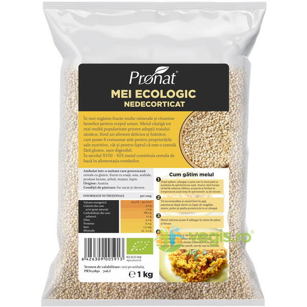 Mei Nedecorticat Ecologic/Bio 1kg, Pronat Foil Pack, Cereale boabe, 1, Vegis.ro