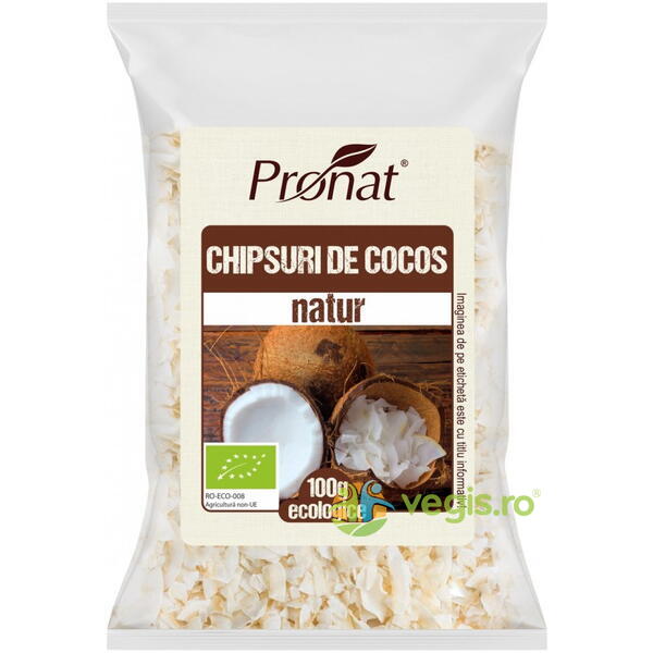 Chips-uri din Nuca de Cocos Natur Ecologice/Bio 100g, PRONAT, Gustari, Saratele, 2, Vegis.ro