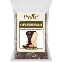 Chips-uri de Banane Invelite in Ciocolata Amaruie Ecologice/Bio 100g PRONAT