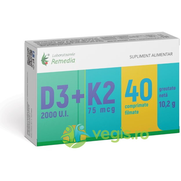 Vitamina D3 2000U.I + K2 75mcg 40cpr