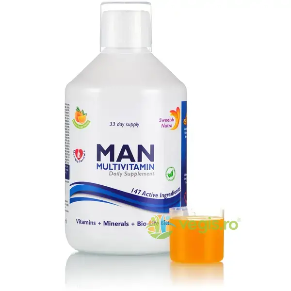 Multivitamine Lichide pentru Barbati cu 147 Ingrediente Active: Vitamine, Minerale, Aminoacizi si Verdeturi 500ml, SWEDISH NUTRA, Vitamine, Minerale & Multivitamine, 1, Vegis.ro