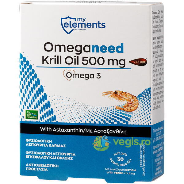 Ulei De Krill Omega 3 500mg 30cps, MYELEMENTS, Remedii Capsule, Comprimate, 1, Vegis.ro
