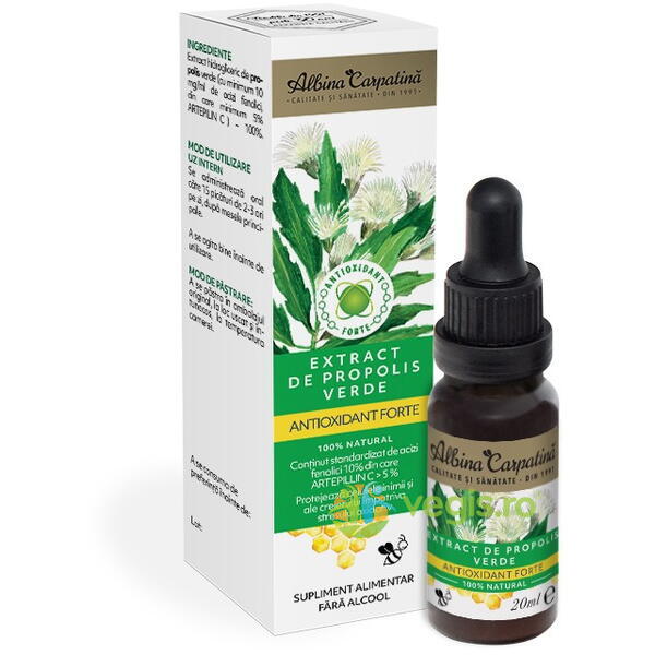 Extract de Propolis Verde Antioxidant Forte 100% Natural fara Alcool 20ml, ALBINA CARPATINA, Unguente, Geluri Naturale, 1, Vegis.ro