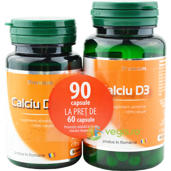 Calciu + Vitamina D3 Pachet 90cps la pret de 60cps, DVR PHARM, Capsule, Comprimate, 1, Vegis.ro