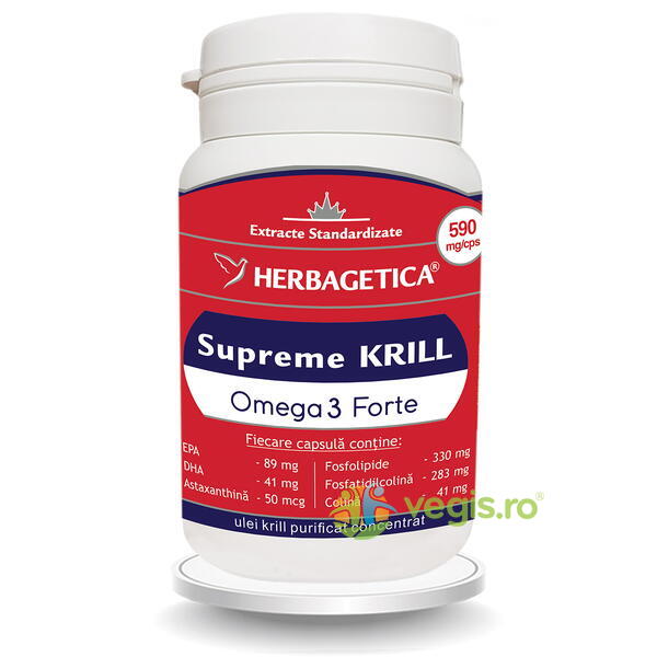 Supreme Krill Oil Omega 3 30Cps, HERBAGETICA, Capsule, Comprimate, 1, Vegis.ro