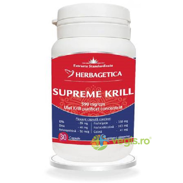 Supreme Krill Oil Omega 3 30Cps, HERBAGETICA, Capsule, Comprimate, 1, Vegis.ro
