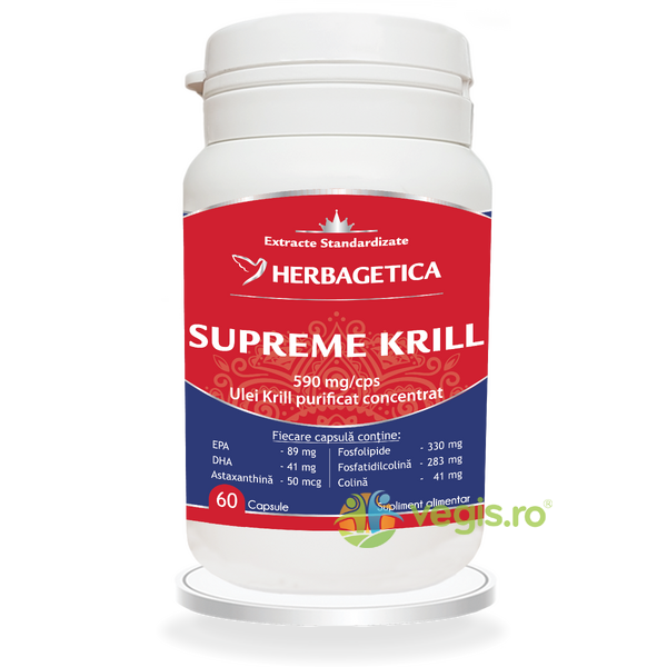 Supreme Krill Oil Omega 3 60Cps, HERBAGETICA, Capsule, Comprimate, 1, Vegis.ro