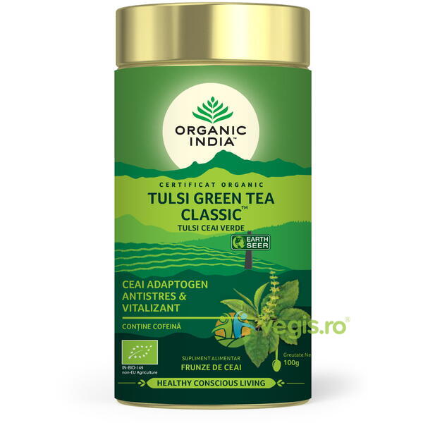 Ceai Verde Tulsi Ecologic/Bio 100g, ORGANIC INDIA, Ceaiuri doze, 1, Vegis.ro