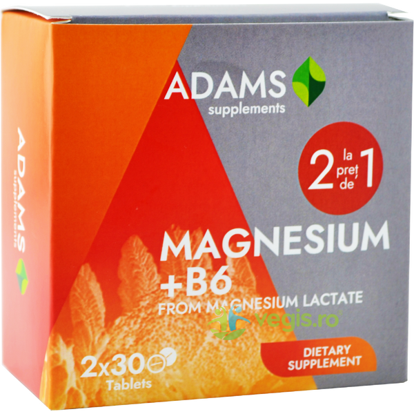 Pachet Magneziu+B6 30tb+30tb, ADAMS VISION, Capsule, Comprimate, 3, Vegis.ro