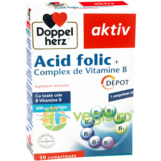 Acid Folic + Complex Vitamina B Depot Aktiv 30tb 30tb Produse pe baza de acid folic