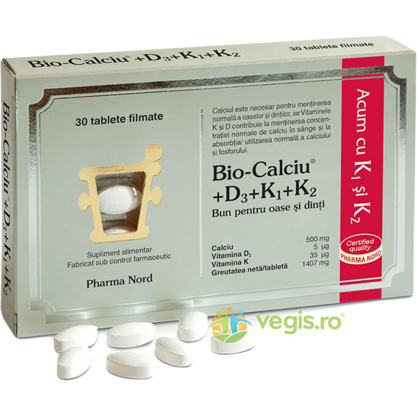Bio Calciu+D3+K1+K2 30tb, PHARMA NORD, Vitamine, Minerale & Multivitamine, 1, Vegis.ro