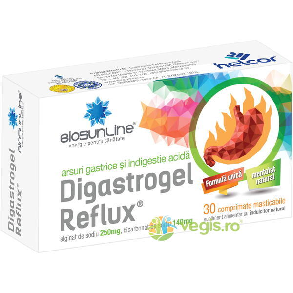 Digastrogel Reflux 30cpr masticabile, BIOSUNLINE, Capsule, Comprimate, 1, Vegis.ro