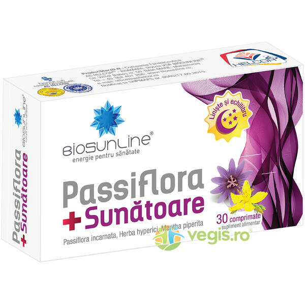 Passiflora + Sunatoare 30cpr, BIOSUNLINE, Capsule, Comprimate, 1, Vegis.ro