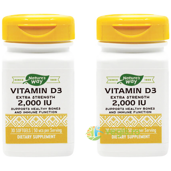 Pachet Vitamina D3 2000U.I (Adulti) 30cps+30cps Secom,, NATURE'S  WAY, Vitamine, Minerale & Multivitamine, 1, Vegis.ro