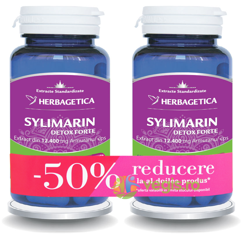 Pachet Sylimarin Detox Forte (Silimarina) 30cps+30cps (50% reducere la al doilea produs) 30cps+30cps Capsule, Comprimate