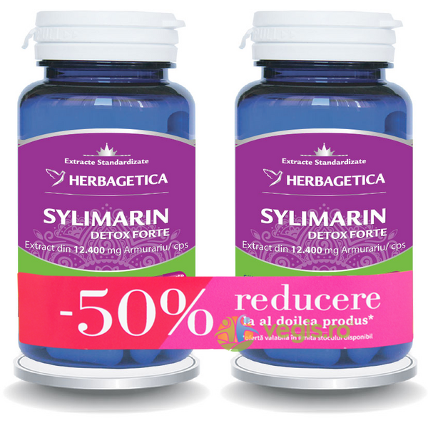 Pachet Sylimarin Detox Forte (Silimarina) 30cps+30cps (50% reducere la al doilea produs), HERBAGETICA, Capsule, Comprimate, 1, Vegis.ro