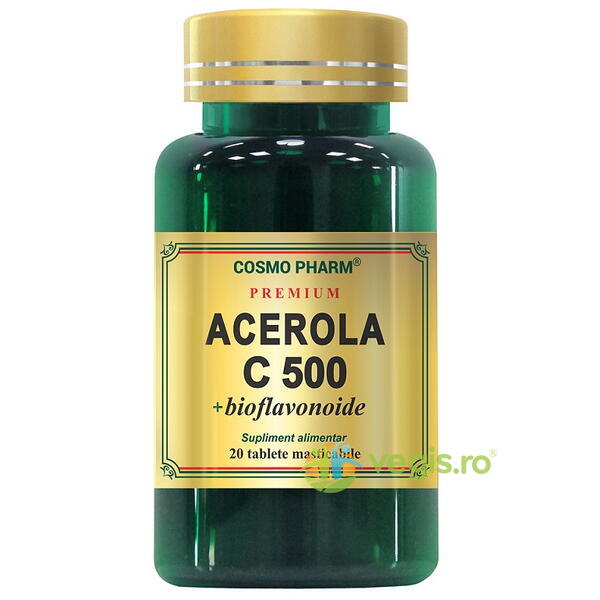 Acerola C 500mg+Bioflavonoide Premium 20tb masticabile, COSMOPHARM, Capsule, Comprimate, 1, Vegis.ro