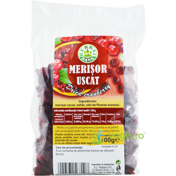 Merisor Uscat 100g, HERBAVIT, Fructe uscate, 1, Vegis.ro
