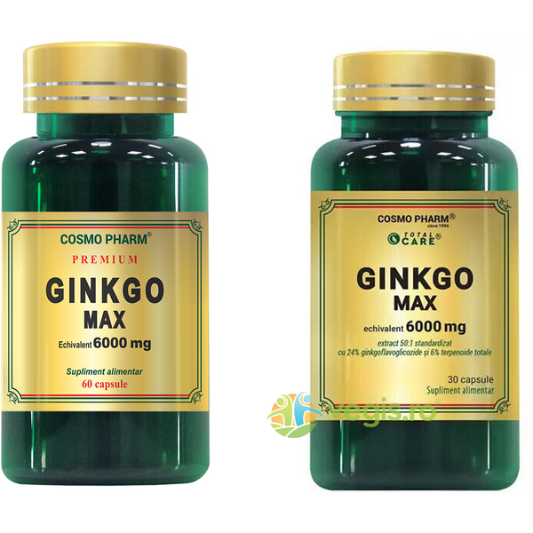 Pachet Ginkgo Max Extract 120mg Echivalent 6000mg 60cpr + 30cpr, COSMOPHARM, Pachete Suplimente, 1, Vegis.ro