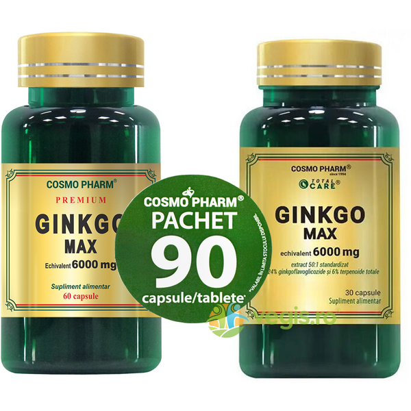 Pachet Ginkgo Max Extract 120mg Echivalent 6000mg 60cpr + 30cpr, COSMOPHARM, Pachete Suplimente, 1, Vegis.ro