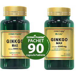 Pachet Ginkgo Max Extract 120mg Echivalent 6000mg 60cpr + 30cpr COSMOPHARM