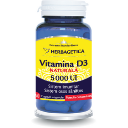 Vitamina D3 Naturala 5000 U.I 60Cps HERBAGETICA