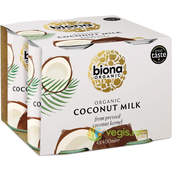 Lapte de Cocos Ecologic/Bio 4x400ml, BIONA, Produse din Nuca de Cocos, 2, Vegis.ro