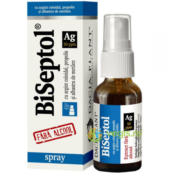 BiSeptol Spray  cu Albastru de Metilen si Argint Coloidal  20ml DACIA PLANT, Unguente, Geluri Naturale, 1, Vegis.ro