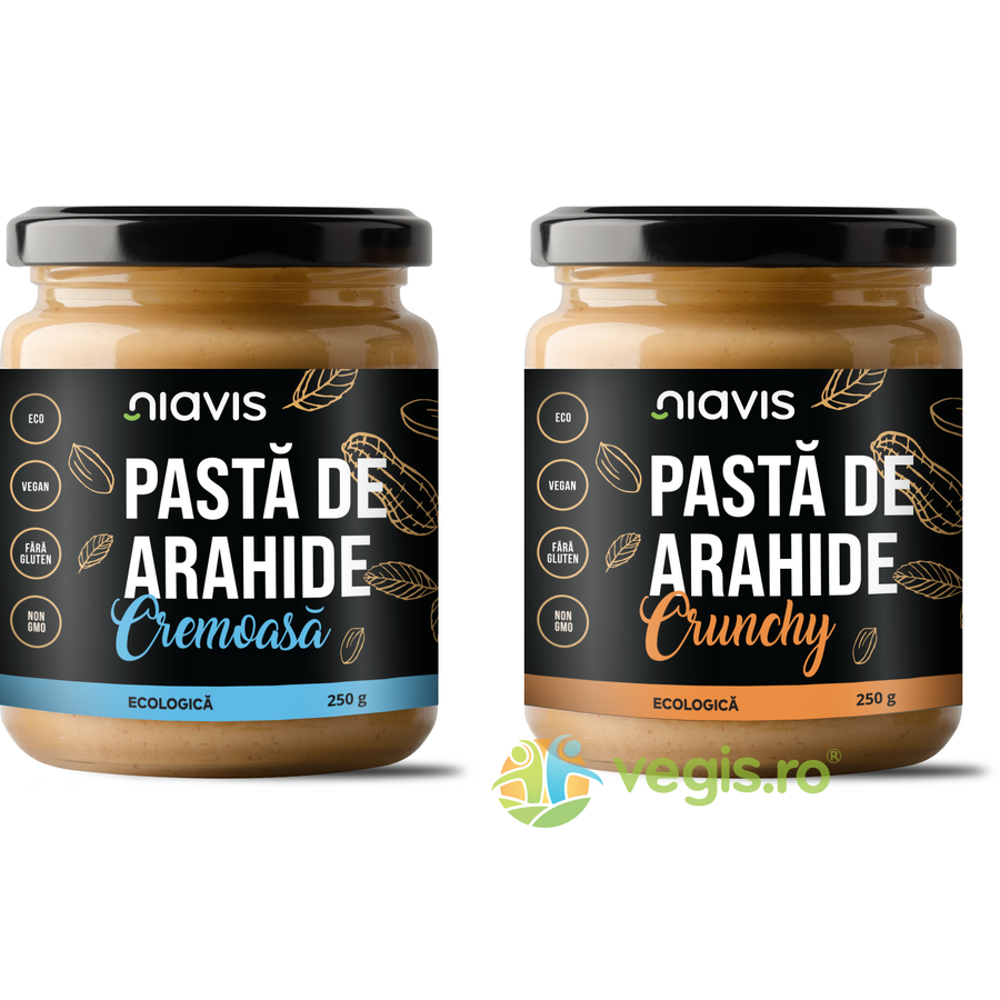 Pachet Pasta de Arahide Cremoasa Ecologica/Bio 250g + Pasta de Arahide Crunchy Ecologica/Bio 250g
