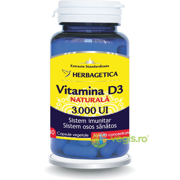 Vitamina D3 Naturala 3000 U.I 30cps, HERBAGETICA, Capsule, Comprimate, 1, Vegis.ro