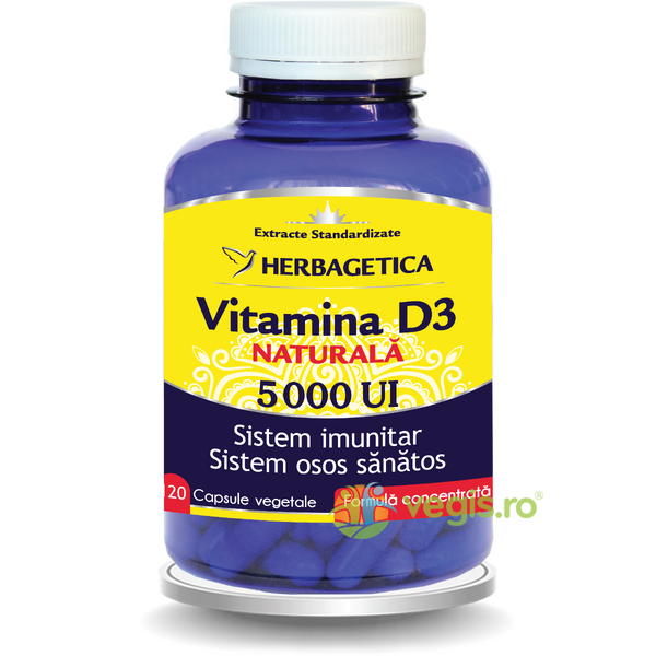 Vitamina D3 Naturala 5000 U.I 120cps, HERBAGETICA, Capsule, Comprimate, 1, Vegis.ro