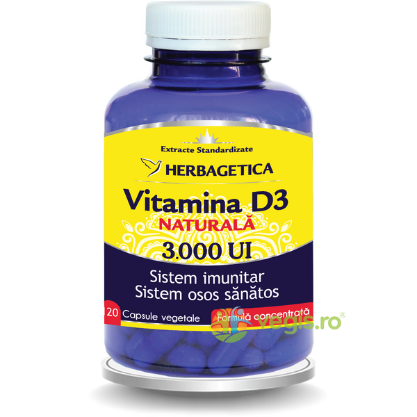 Vitamina D Naturala 3000 U.I 120cps, HERBAGETICA, Capsule, Comprimate, 1, Vegis.ro