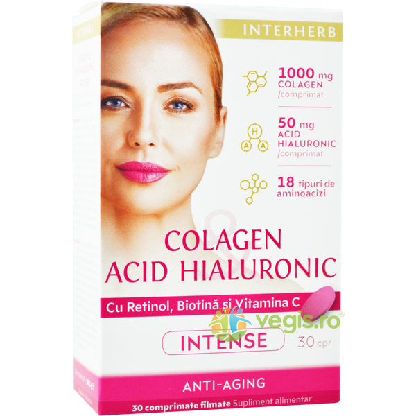 Colagen si Acid Hialuronic Intense 30cpr, INTERHERB, Capsule, Comprimate, 1, Vegis.ro
